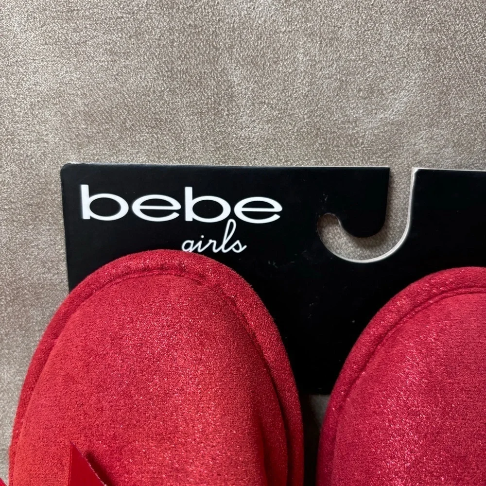 Bebe Girls Red Glitter Soft Slippers Sz 2/3